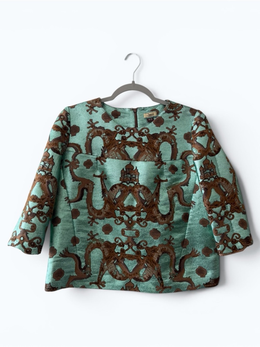 Designer Issa London Metallic Dragon Jacquard Top, Size 10, MSRP $450